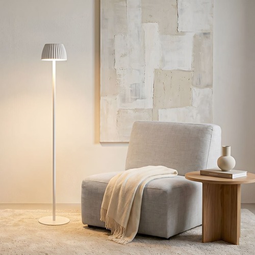 Stojací lampy - BRILO 1238016 nabíjecí stojanová lampa Riffle - 124 cm, 4,2W, 400lm, LED, bezdrátová, stmívatelná, dotykový vypínač, bílá - BRILO - foto 1