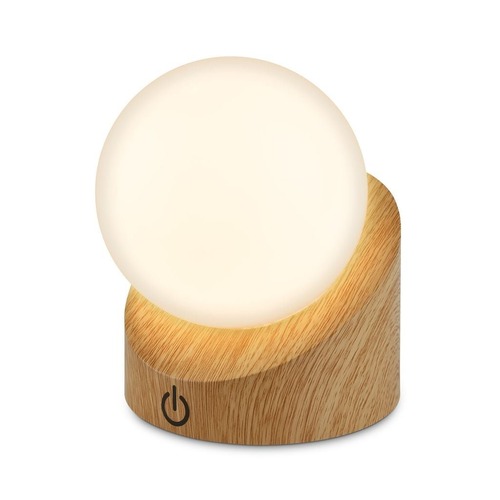 Stolní lampy dekorační - BRILO 7561011 Sora Mini LED stolní lampička bezdrátová IP54, stmívatelné, dotykový vypínač, imitace dřeva - BRILO - foto 1