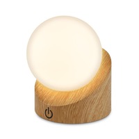 Stolní lampy dekorační - BRILO 7561011 Sora Mini LED stolní lampička bezdrátová IP54, stmívatelné, dotykový vypínač, imitace dřeva - BRILO
