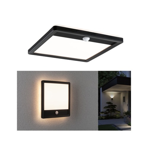 Nástěnná - P 94665 LED venkovní panel Lamina vč. pohybové čidlo IP44 hranaté 250x250mm 3000K 14,5W 230V černá umělá hmota - PAULMANN - foto 1