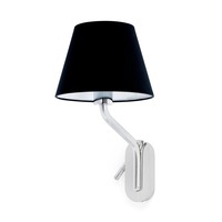 Dekorativní - FARO 24006-12 ETERNA pravá chrom/černá nástěnná lampa se čtecí lampičkou - FARO