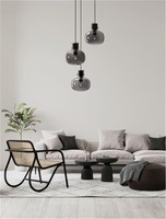 Vícečetná - NV 9236530 Závěsné svítidlo CINZIA kouřové sklo černý kabel černá kovová základna E27 3x12W 230V IP20 bez žárovky - NOVA LUCE