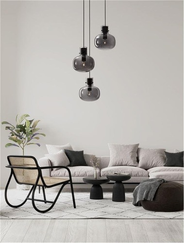 Vícečetná - NV 9236530 Závěsné svítidlo CINZIA kouřové sklo černý kabel černá kovová základna E27 3x12W 230V IP20 bez žárovky - NOVA LUCE - foto 1