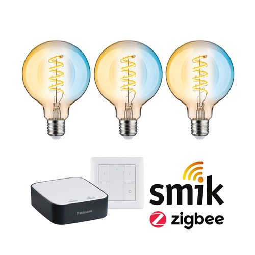 E27 - P 5195 Startovací sada Zigbee 3.0 Smart Home smik Gateway + LED žárovka Filament G95 měnitelná bílá + vypínač - PAULMANN - foto 1