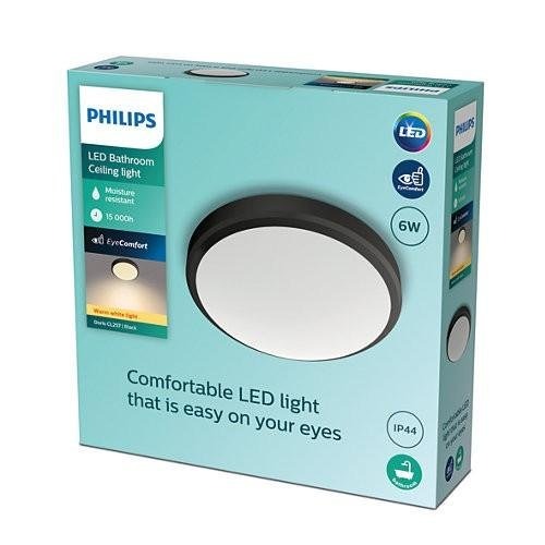 Kruhová - PH 8719514326583 LED Koupelnové stropní svítidlo Philips Doris CL257 8719514326583 6W 600lm 2700K IP44 22cm černé - PHILIPS (929002665001) - foto 1