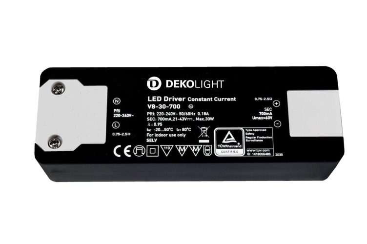 Stabilizovaný proud - IMPR 862198 Deko-Light LED-napájení BASIC, CC, V8-30-700mA/30W konstantní proud 700 mA IP20 40-80V DC 14,70-30,00 W - LIGHT IMPRESSIONS - foto 1