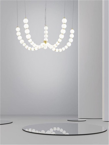 Dekorativní - NV 9695203 Závěsné svítidlo PERLA zlatý kov a opálové sklo LED 130W 230V 3000K IP20 vč. dálkového ovládání stmívatelné - NOVA LUCE - foto 1