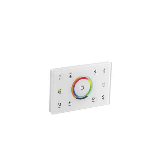Ovladače - FAN RF-DMXPAD-5CH Nástěnný ovladač RF 2,4 GHz RGB/RGBW/RGB+CCT 4 zóny 5 kanálů, 230 V, připojitelný DMX512, 12 x 8 x 3,7 cm - FANEUROPE - foto 1