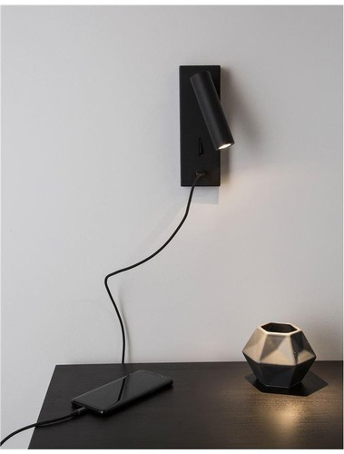 Bodová - NV 9170102 Bodové svítidlo FUSE černý hliník nastavitelné vypínač na těle - USB nabíjení LED Samsung 3W 3000K IP20 - NOVA LUCE - foto 1