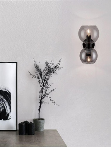 Dekorativní - NV 9241120 Nástěnné svítidlo PALMER kouřové sklo černá kovová základna E14 2x5W 230V IP20 bez žárovky - NOVA LUCE - foto 1