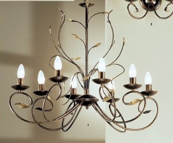 Vícečetná - OR LU 1571/8 Závěsné svítidlo 8xE14 antik, dekor list, výška 63cm, délka 83cm - ORION - foto 1