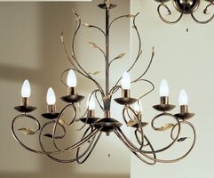 Vícečetná - OR LU 1571/8 Závěsné svítidlo 8xE14 antik, dekor list, výška 63cm, délka 83cm - ORION