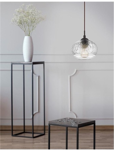 Dekorativní - NV 938226 Závěsné svítidlo DEVON čiré sklo hnědá kovová základna hnědý kabel E14 1x5W IP20 bez žárovky - NOVA LUCE - foto 1