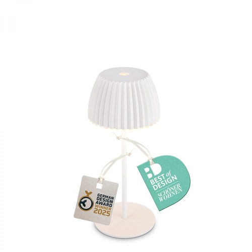 Stolní lampy dekorační - BRILO 7552016 Nabíjecí stolní lampa Riffle Mini - 20 cm, 1,5W, 150lm, bezdrátová, LED, stmívatelné, dotykový vypínač, bílé - BRILO - foto 1