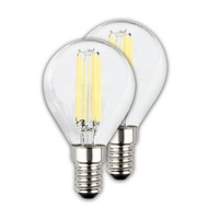 E14 - BRILO 0555004 EEK A 2ks sada E14 LED žárovka, třída A, Filament, 50.000h, 840lm, 4W, teple bílé světlo, kapka - BRILO