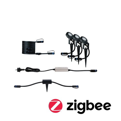 Plug &amp; Shine - P 5028 Plug &amp; Shine set Smart Home Zigbee 3.0 LED bodové zahradní světlo Sting IP67 3000K 3x6W 75VA antracit - PAULMANN - foto 1