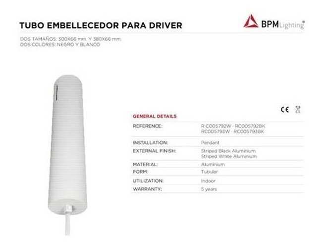 Stínidla, kryty, clony - BPM CB08.38.WH-WH Tubus pro napaječ k 10217.65.PN.W.SI.27K.DA Ø66mm d.380mm bílá - BPM (STARÝ KÓD C005793W) - foto 1