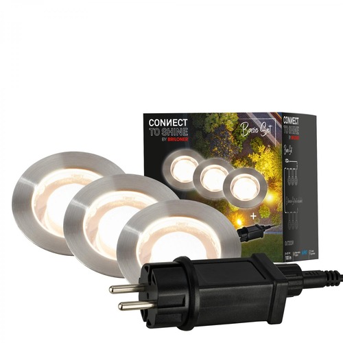 Connect To Shine - BRI 3916032 CONNECT TO SHINE startovací sada 12V zahradní osvětlení - trafo, 3x LED svítidlo do země, IP67, stříbrná - BRILONER - foto 1