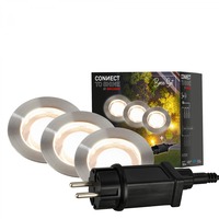 Connect To Shine - BRI 3916032 CONNECT TO SHINE startovací sada 12V zahradní osvětlení - trafo, 3x LED svítidlo do země, IP67, stříbrná - BRILONER