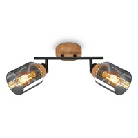 Bodová - BRILO 2485025 Briloner Hema stropní bodové svítidlo, kouřové sklo, nastavitelné, 2-ramenné, dřevěná základna - BRILONER