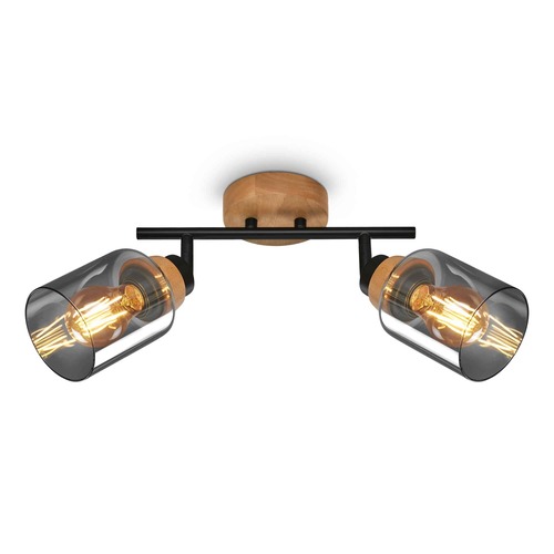 Bodová - BRILO 2485025 Briloner Hema stropní bodové svítidlo, kouřové sklo, nastavitelné, 2-ramenné, dřevěná základna - BRILONER - foto 1