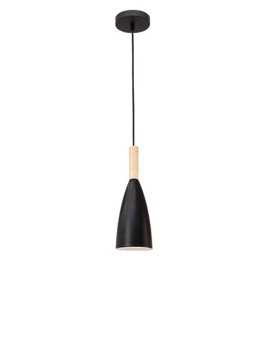 Kónická - NV 8883802 Závěsné svítidlo GRANT černý hliník přírodní dřevo černý kabel E14 1x5W IP20 bez žárovky - NOVA LUCE - foto 1