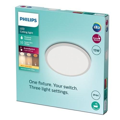 Kruhová - PH 8719514327184 LED Koupelnové stropní svítidlo Philips Superslim CL550 8719514327184 15W 1300lm 2700K IP44 25cm bílé, 3-krokové stmívání - PHILIPS (929002667401) - foto 1