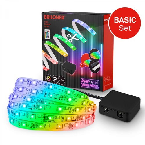 Dekorační - BRI 8022252 Startovací sada RGB LED pásek pro nástěnné panely – 260cm, dálkový ovladač, vč. rozbočovače - BRILONER - foto 1