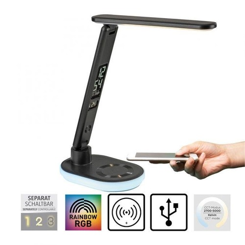 Stolní lampy pracovní - LD 11018-18 TINA LED stolní lampa černá dotykový stmívač nabíjení telefonu bezdrátově i USB 3000-5000K - JUST LIGHT - foto 1