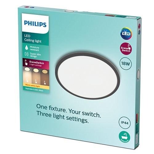 Kruhová - PH 8719514327283 AKCE - LED Koupelnové stropní svítidlo Philips Superslim CL550 8719514327283 18W 1500lm 2700K IP44 30cm černé, 3-krokové stmívání - PHILIPS (929002667901) - foto 1