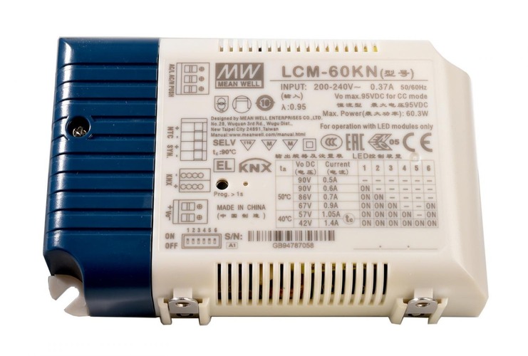 Stabilizovaný proud - IMPR 862176 Meanwell napájení DIM Multi CC LCM-60KN - KNX konstantní proud 500/600/700/900/1050/1400 mA IP20 stmívatelné 2-90 VDC 60,3 W  - DEKOLIGHT - foto 1