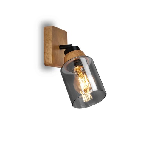 Bodová - BRI 2486015 Briloner Royk nástěnné svítidlo, kouřové sklo, nastavitelné, 1-ramenné, dřevěná základna - BRILONER - foto 1