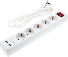 Zásuvky a adaptéry - 5 zásuvek + tlačítko ON/OFF a 2xUSB
