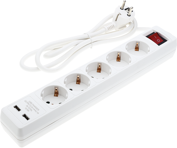 Zásuvky a adaptéry - 5 zásuvek + tlačítko ON/OFF a 2xUSB - foto 1