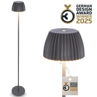 Stojací lampy - BRILO 1238015 nabíjecí stojanová lampa Riffle - 124 cm, 4,2W, 400lm, LED, bezdrátová, stmívatelná, dotykový vypínač, antracit - BRILO