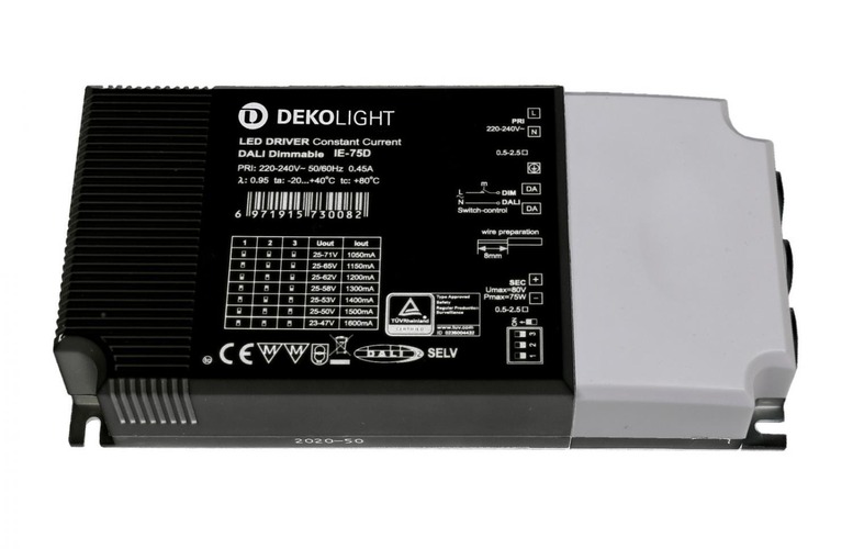 Stabilizovaný proud - IMPR 862194 Deko-Light napájení BASIC, DIM, Multi CC, IE-75D konstantní proud 1050-1600 mA IP20 stmívatelné 25-70V DC 26,00-75,00 W - LIGHT IMPRESSIONS - foto 1
