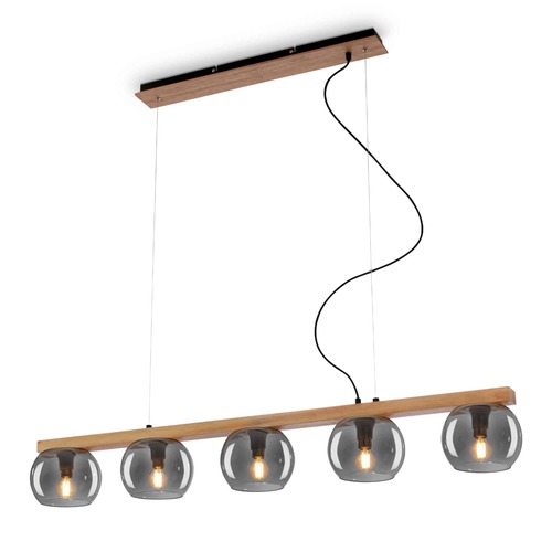 Podélná - BRI 4143054 Závěsné svítidlo, 120 cm, 5x E14, max. 10W, kouřová/dřevo - BRILONER - foto 1