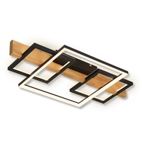 Hranatá - BRI 3840014 Cadre LED stropní svítidlo, přímé a nepřímé osvětlení, 3-krokové spínání, 3 rámy, dekor dřeva, 55x30 cm, černá/dřevo - BRILONER