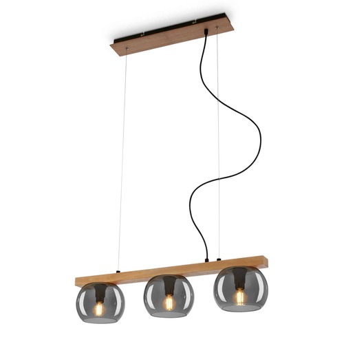 Podélná - BRI 4143034 Závěsné svítidlo, 120 cm, 3x E14, max. 10W, kouřová/dřevo - BRILONER - foto 1