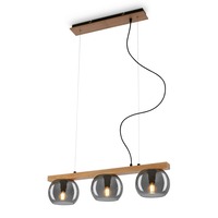 Podélná - BRI 4143034 Závěsné svítidlo, 120 cm, 3x E14, max. 10W, kouřová/dřevo - BRILONER