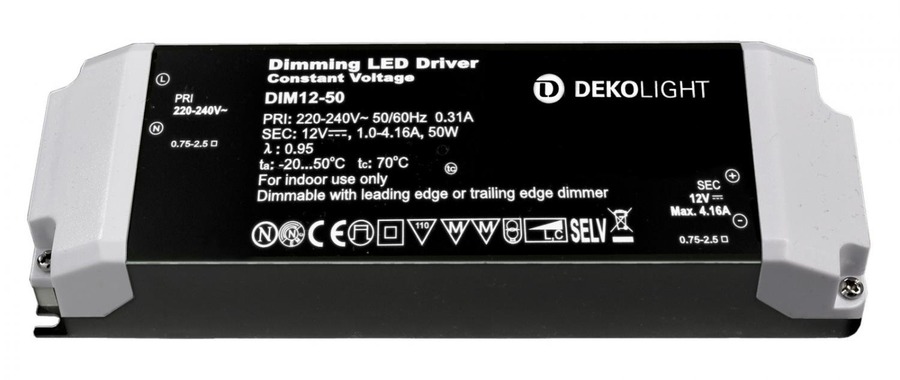 Stabilizované napětí - IMPR 862220 Deko-Light LED-napájení BASIC, DIM, CV 12V 12-50W konstantní napětí 1000-4610 mA IP20 stmívatelné 12V DC 12,00-50,00 W - foto 1