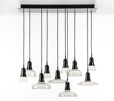 Vícečetná - BRO PC00921_035 Shadows set rectangular large, závěsné svítidlo, ručně foukané sklo, kouřová hnědá / černý dub / černý kabel, 10x5W LED GU10 dim, 100x36cm - BROKIS A