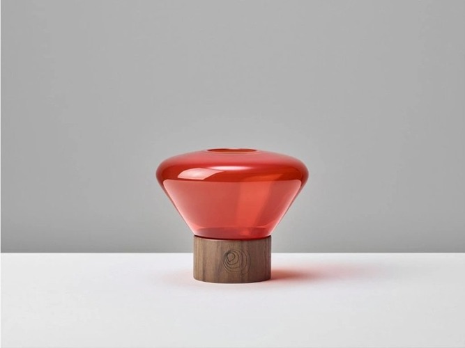 Nábytek, doplňky - BRO PC01008_012 Svícen MUFFINS sklo oranžové průhledné / americký ořech voskovaný - BROKIS A - foto 1