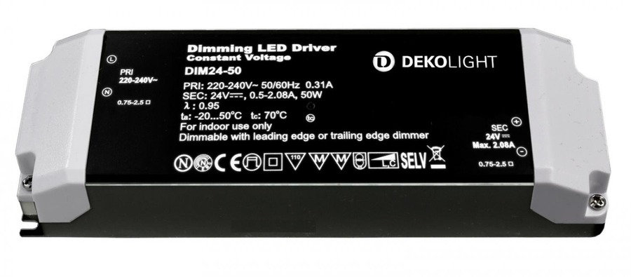 Stabilizované napětí - IMPR 862222 Deko-Light LED-napájení BASIC, DIM, CV, 24V 12-50W konstantní napětí 500-2080 mA IP20 stmívatelné 24V DC 12,00-50,00 W - foto 1