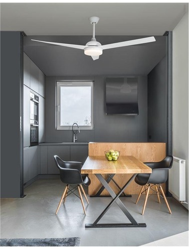 Ventilátory - NV 9953198 Stropní ventilátor se světlem FLOW matná bílá ocel a sklo bílá 5ti rychlostní dálkové ovládání 37W LED 3000K - NOVA LUCE - foto 1