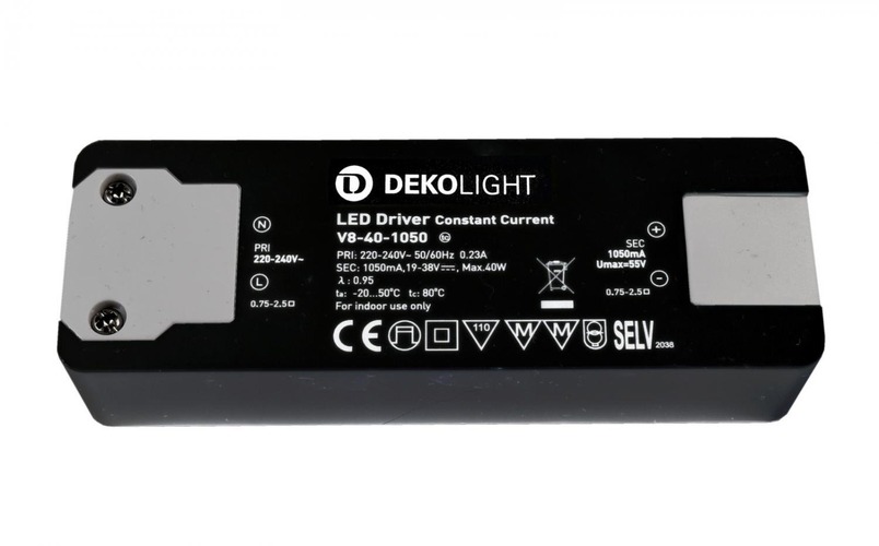 Stabilizovaný proud - IMPR 862201 Deko-Light napájení BASIC, CC, V8-40-1050mA/40V konstantní proud 1050 mA IP20 19-38V DC 20,00-40,00 W - LIGHT IMPRESSIONS - foto 1