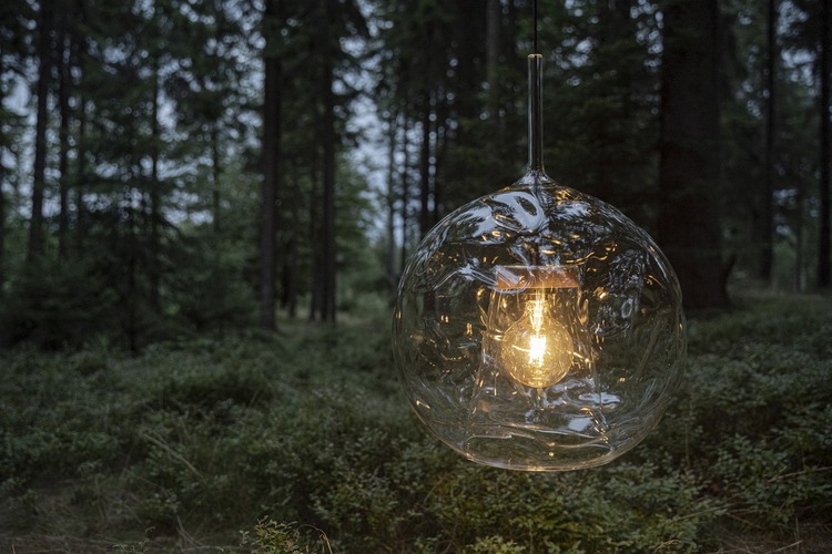 Dekorativní - YD EL-SPAN-E27/CCT Závěsné svítidlo Element Easy Space Sphere Natural | tmavý dub, černá patice, foukané sklo čiré - YOURDESIGN - foto 1