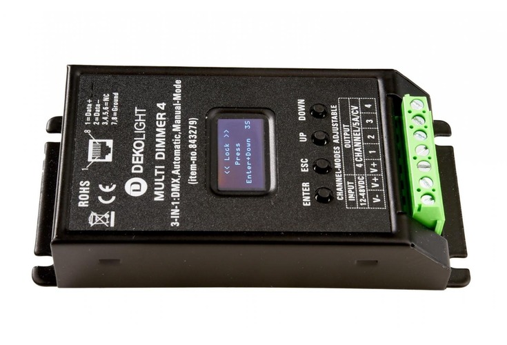 Ovladače a stmívače pro jednobarevné LED pásky - IMPR 843279 Deko-Light nízkonapěťový DMX stmívač (CV, DC), MULTI-LED-stmívač, DMX/auto/manuál, konstantní napětí, 12-48V/DC DMX512 4 CH - LIGHT IMPRESSIONS - foto 1
