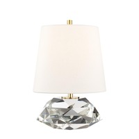 Stolní lampy dekorační - HVLG L1035-AGB-CE Stolní lampa HENLEY křišťál/textil staromosaz/bílá E27 1x40W - HUDSON VALLEY