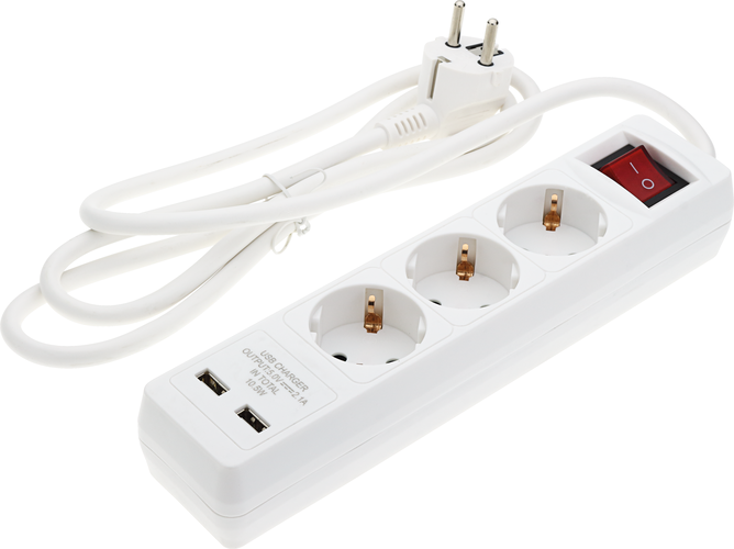 Zásuvky a adaptéry - 3 zásuvky + tlačítko ON/OFF a 2xUSB - foto 1
